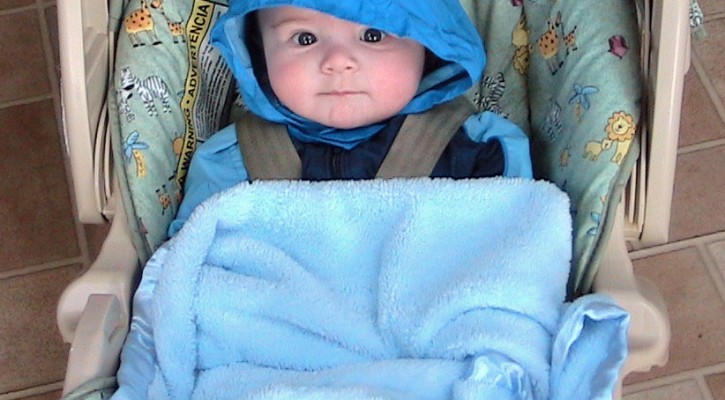 Baby Bundled In Bulky Winter Coat