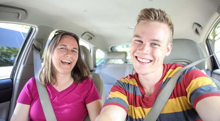 Mom and son in car