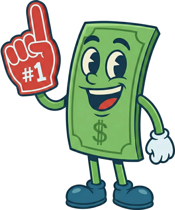 Dollar guy with #1 finger