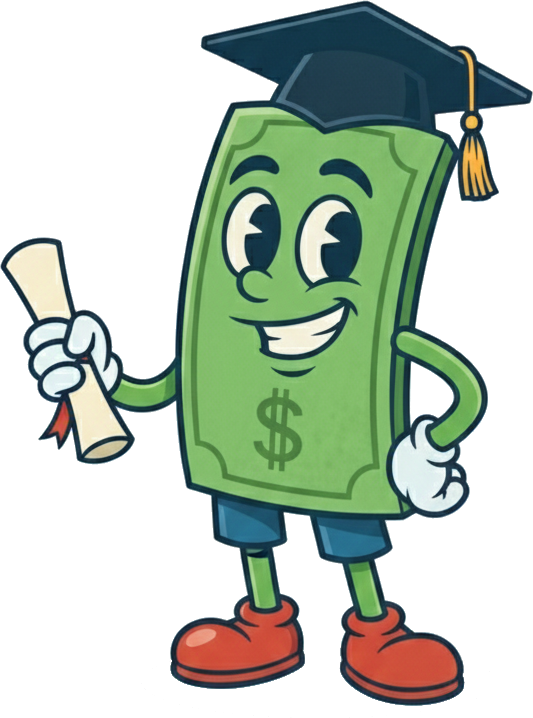 Dollar Bill Guy with graduation cap